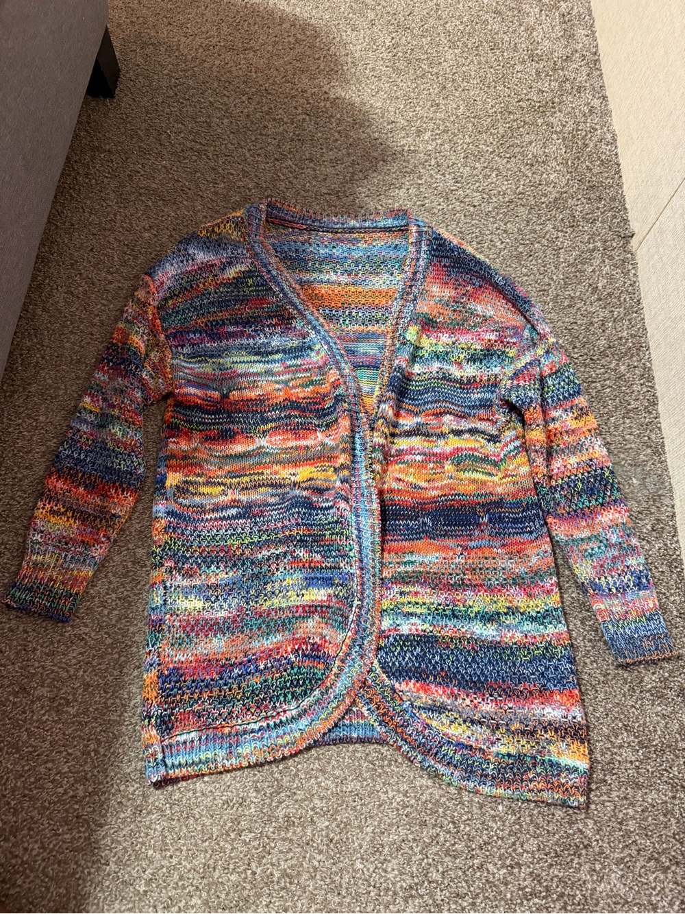 SHEIN Multicolor Striped Open-Front Knit Cardigan